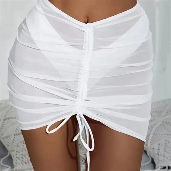 Nouveau Maillot de bain translucide jupe de plage maille cordon solide gaze