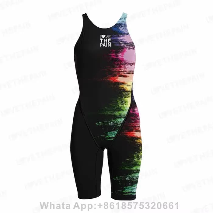 Maillot de bain pour femmes, compétition, entraînement, technologie, col au genou, dos ouvert, bretelles confortables, ensemble deux pièces, 2023