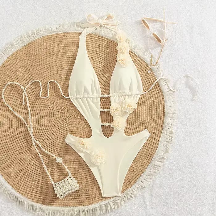 Nouveau Maillot de Bain Une Pièce Femme 2026 à Fleurs 3D, Uni, Sexy, Évidé, Tenue de Plage Tropicale d'Été, Combinaison de Bain