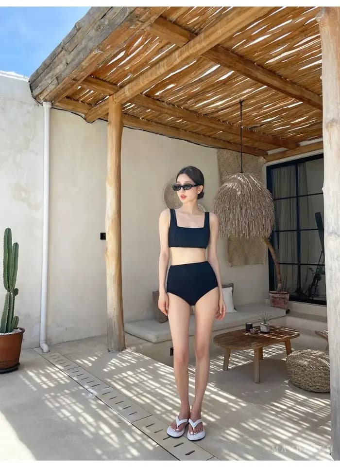 Nouveau Orange blanc noir Bikini taille haute deux pièces maillot de bain femmes maillots
