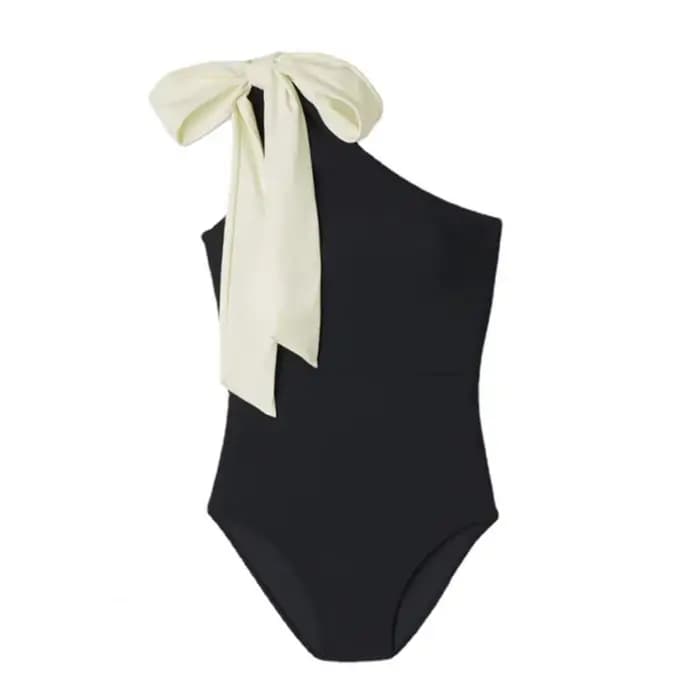 Femmes Monokini une épaule à lacets nœud papillon une épaule Bikini avec nœud conception ventre contrôle vêtements de plage