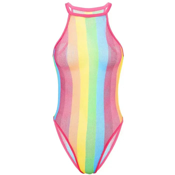 Maillots de bain pour femmes Rave arc-en-ciel rayé résille