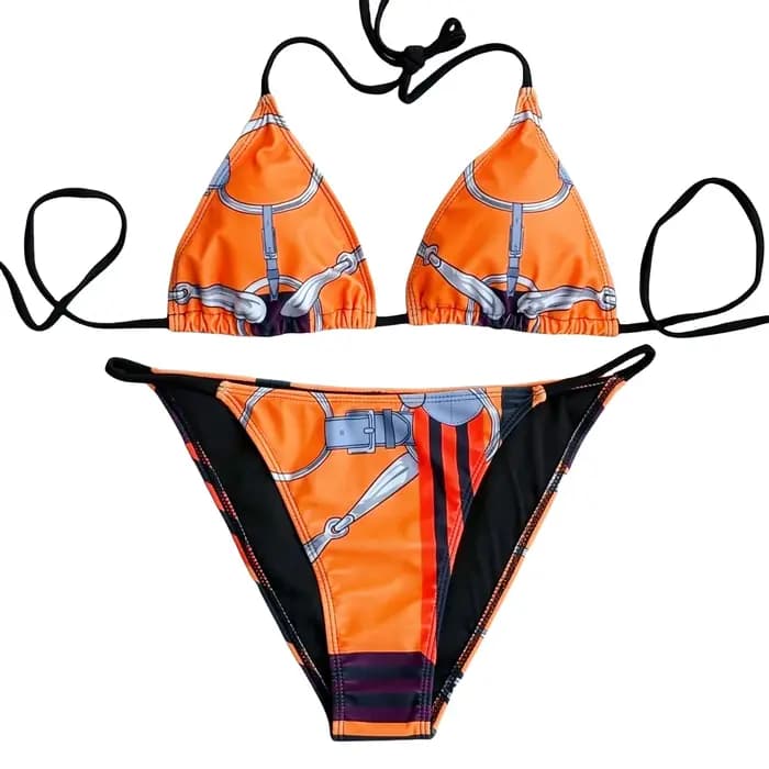 Luxe Sexy Orange géométrie imprimé Bikini 2 pièces ensemble femmes licou élastique string maillot de bain plage