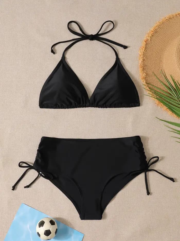 Maillot de bain bikini triangle noir sexy deux pièces pour femme – Tendance été