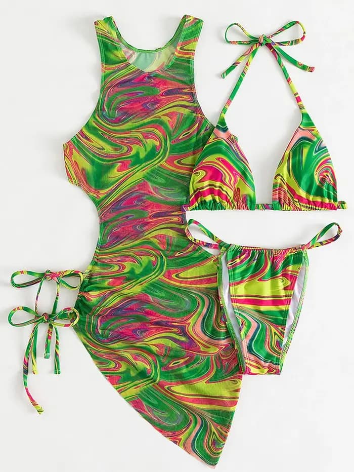 3 pièces ensemble Bikini femmes léopard licou Sexy maillot de bain 2026 Bikinis avec plage couvrir maillots