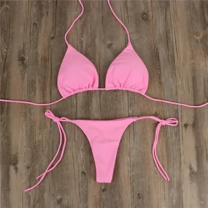 Style de plage licou Bikini ensemble Sexy solide string maillots de bain maillot de bain Mujer Lingerie pour les femmes