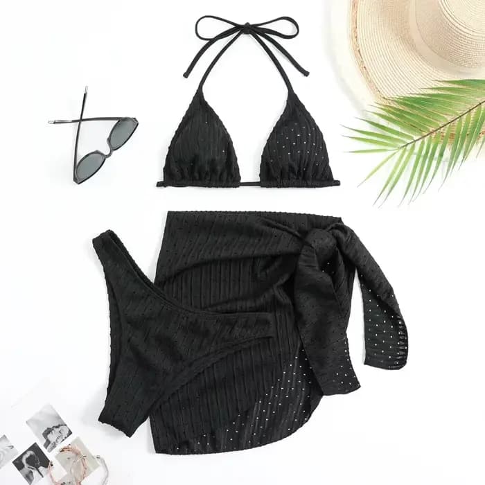 à la mode femmes 3 pièces licou Bikini ensemble Sexy string maillot de bain été maillot de bain couvrir string maillots de bain Biquini Brasileiro