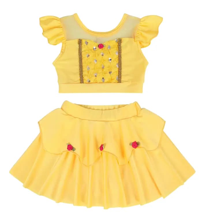 Maillot de bain pour filles sur le thème de Belle, inspiré de La Belle et la Bête, avec broderie florale et lunettes de soleil assorties pour fête au bord de la piscine