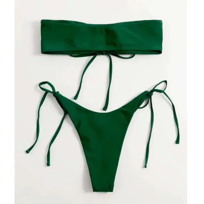 Ensemble micro bikini bandeau sexy avec détail nœud, maillot de bain brésilien taille haute string, tenue de plage pour femme