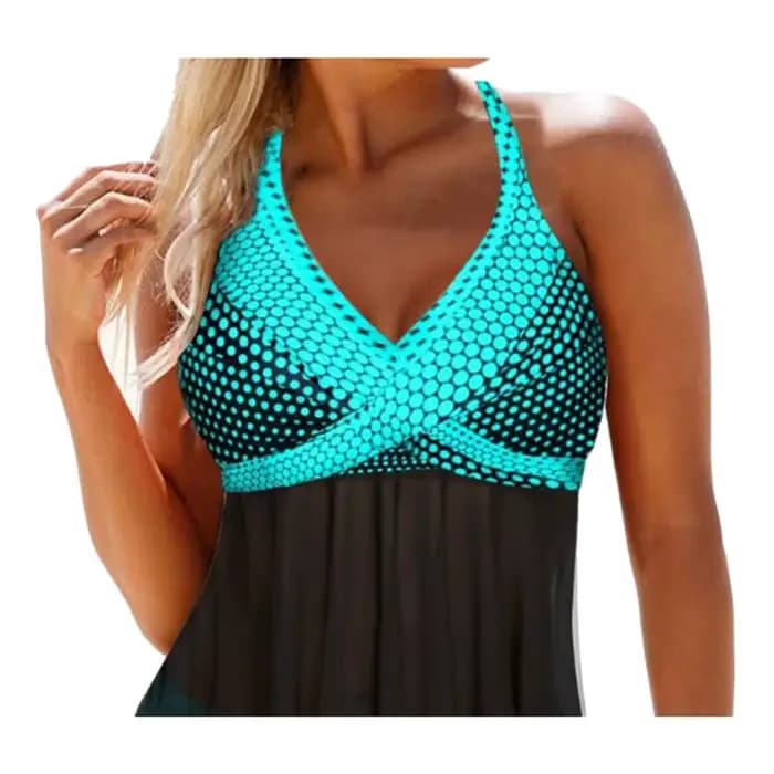 S-3XL grande taille femmes deux pièces maillot de bain col en v sans manches couleur variée hauts lac bleu vert Orange