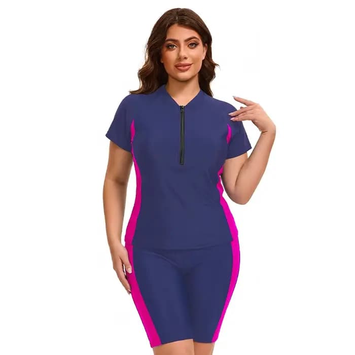Maillot de bain grande taille pour femme, deux pièces, haut de maillot à manches courtes et short de bain avec coupe Boy Leg, tailles XL-5XL