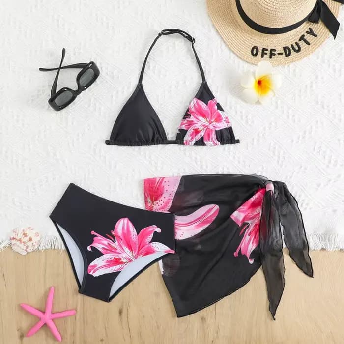 Maillots de bain UNITIM pour filles de 7 à 16 ans, maillots de bain deux pièces imprimés de fleurs d'été, ensemble de maillots de bain pour adolescentes, 3 pièces