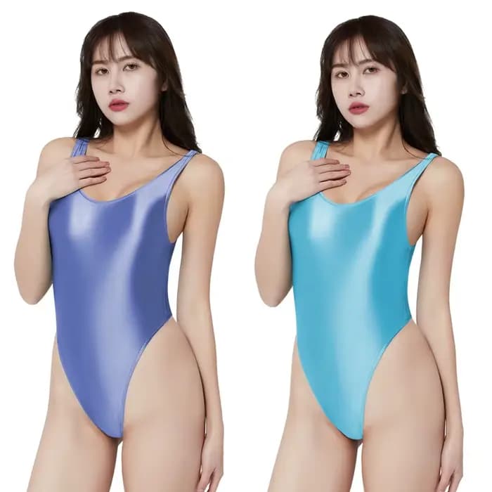 Maillot de bain une pièce Sexy pour femmes, brillant à l'huile, vêtements de Fitness en forme de T, brillant, serré, élastique, grande taille