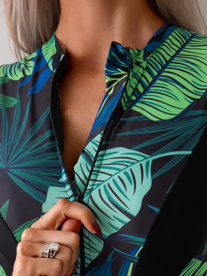 Maillot de bain une pièce imprimé feuilles tropicales pour femmes