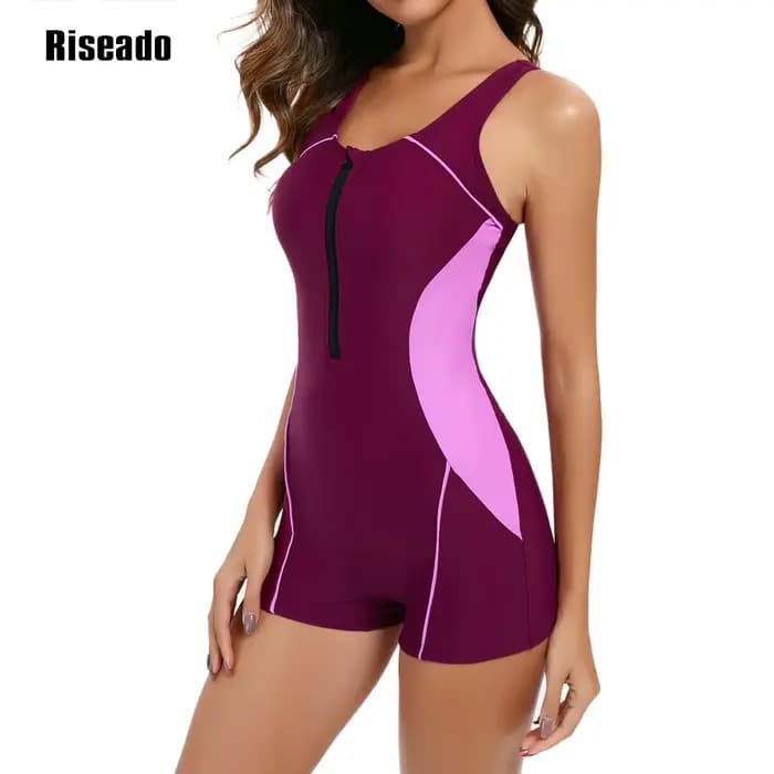 Riseado maillot de bain de sport une pièce maillot de bain sans manches surf maillot de bain couverture complète avec Boyshorts piscine et entraînement
