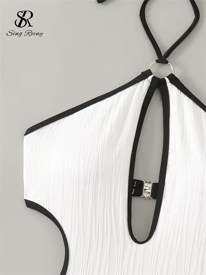 SINGREINY évider licou Bikini maillots de bain gaine irrégulière body court mode femmes dos nu plage Style Sexy combishorts