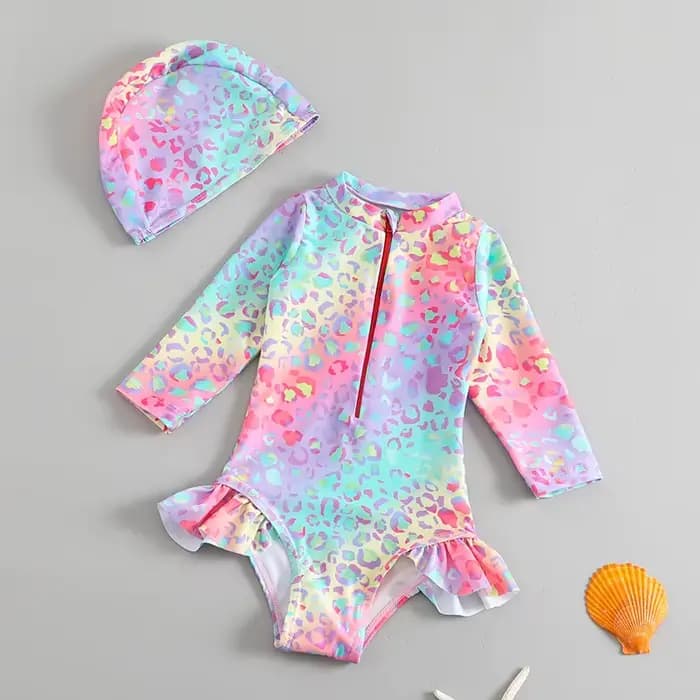 Maillot de bain une pièce avec chapeau de soleil pour petites filles de 1 à 2 3 4 5 6 ans