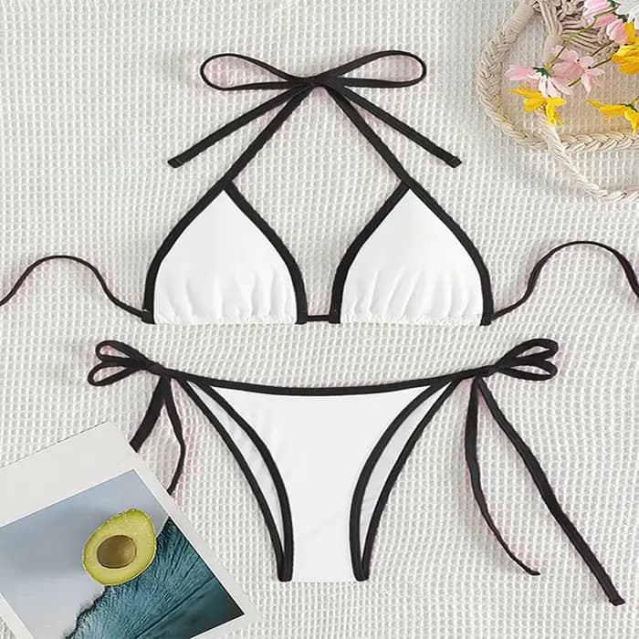 Nouvel ensemble de bikini sexy à lacets pour femme, maillot de bain deux pièces triangle, string à nouer sur le côté, taille basse, maillot de bain brésilien