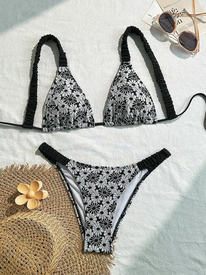 Sexy rayé Bikini ensemble femmes licou plissé Push Up maillot de bain deux pièces brésilien plage maillot de bain vacances maillots de bain femmes