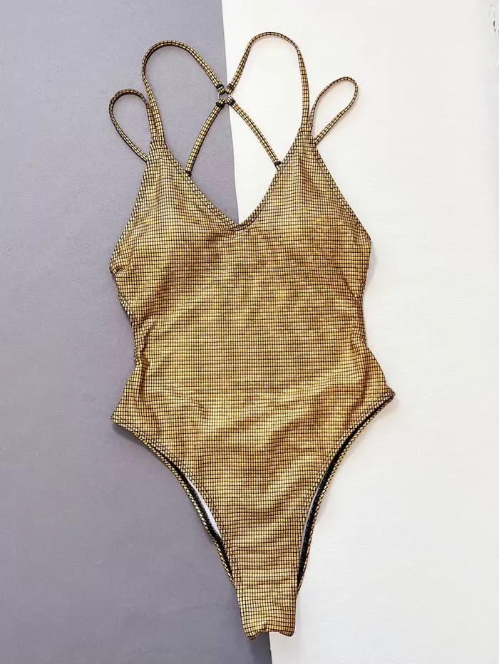 Sexy paillettes or seuqine maillot de bain une pièce dos bandage maillot de bain maillots de bain fe