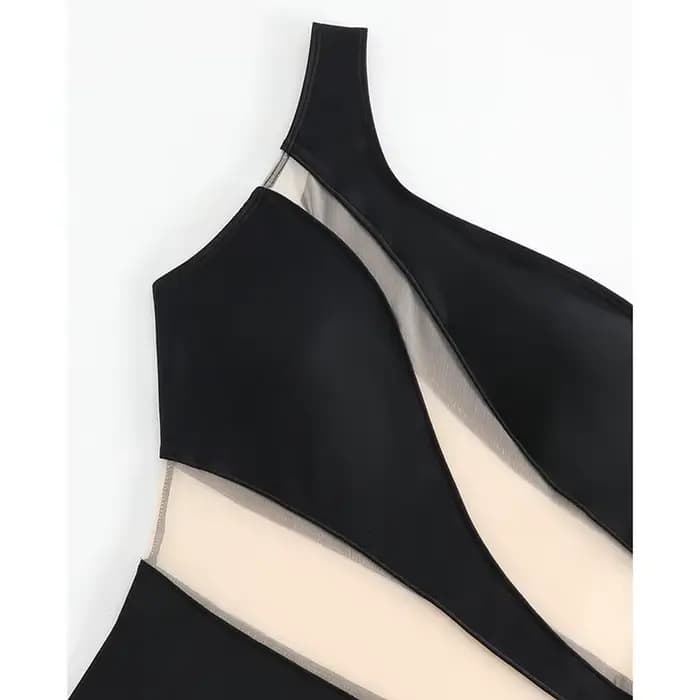 Maille Patchwork voir à travers maillot de bain femmes Sexy une épaule maigre une pièce maillot de bain 2025 nouvelle vacances plage dame maillot de bain