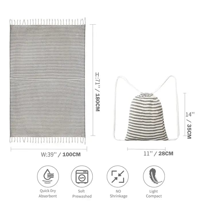 Serviettes de plage à rayures turques en vrac avec sac de voyage