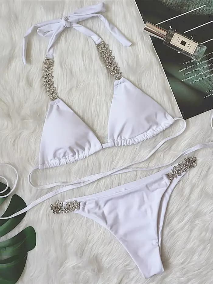 DEAT Maillot de bain sexy à lacets pour femme, couleur unie, design croisé évidé, ensemble bikini deux pièces, pour plage et soirée, Nouveauté été 2026 11XX0987
