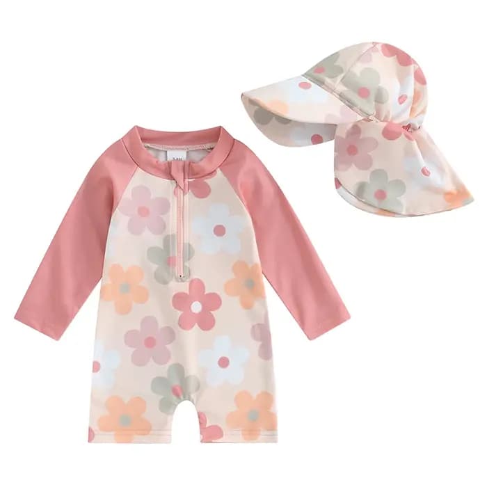 Veoraitiin-Maillot de bain pour nouveau-né fille, manches longues, fermeture éclair, protection anti-éruption, plage, été