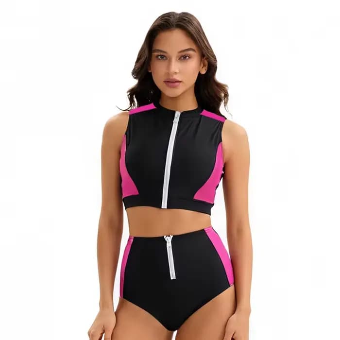 Maillot de bain de sport taille haute pour femmes, ensemble deux pièces, bloc de couleurs, pour surf