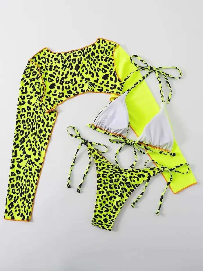 Bikini triangle à bretelles léopard 2026, maillot de bain à manches longues pour femmes, maillot de bain sexy, vêtements de bain féminins, maillot de bain, vêtements de plage