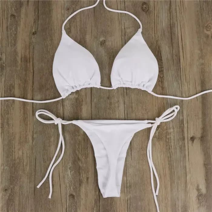 Sexy string Bikini ensemble côté licou cravate maillot de bain dames sangle fendue réglable pansemen
