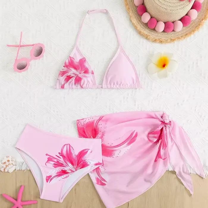 Maillots de bain UNITIM pour filles de 7 à 16 ans, maillots de bain deux pièces imprimés de fleurs d'été, ensemble de maillots de bain pour adolescentes, 3 pièces