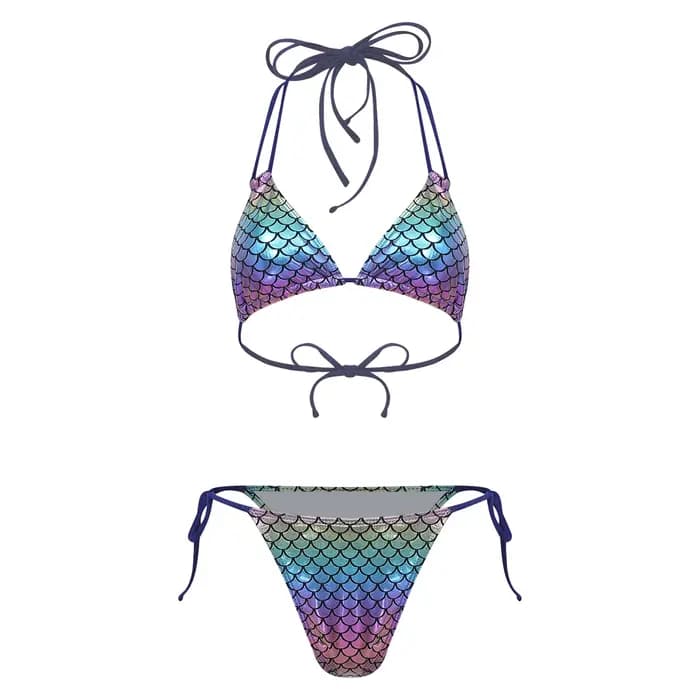 Maillot de bain bikini sirène pour femme, imprimé écailles, avec soutien-gorge halter et coussinets