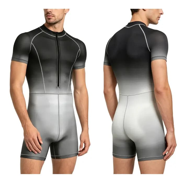 Combinaison de bain intégrale dégradée pour homme, à manches courtes, avec fermeture éclair, pour le fitness, le sport, la protection anti-UV et le surf