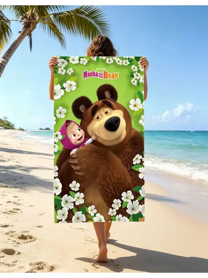 Serviette de plage Masha et l'ours en microfibre, séchage rapide, mignonne, pour enfants, serviette de bain animée, pour piscine, plage, voyage, cadeau pour enfants filles, 1 pièce