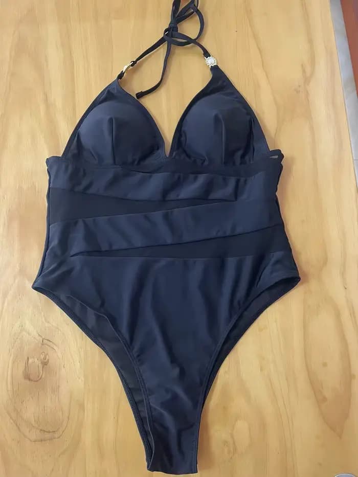 Maillots de bain femmes maillot de bain une pièce maillot de bain noir maille Monokini Perspective body col en V maillot de bain pour femme baigneur