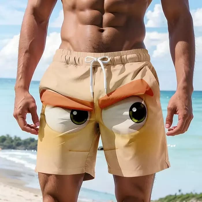 Maillot de bain pour hommes avec motif de visage de dessin animé amusant, short décontracté imprimé en 3D, short de plage ample pour l'été, style Hawaï, surf