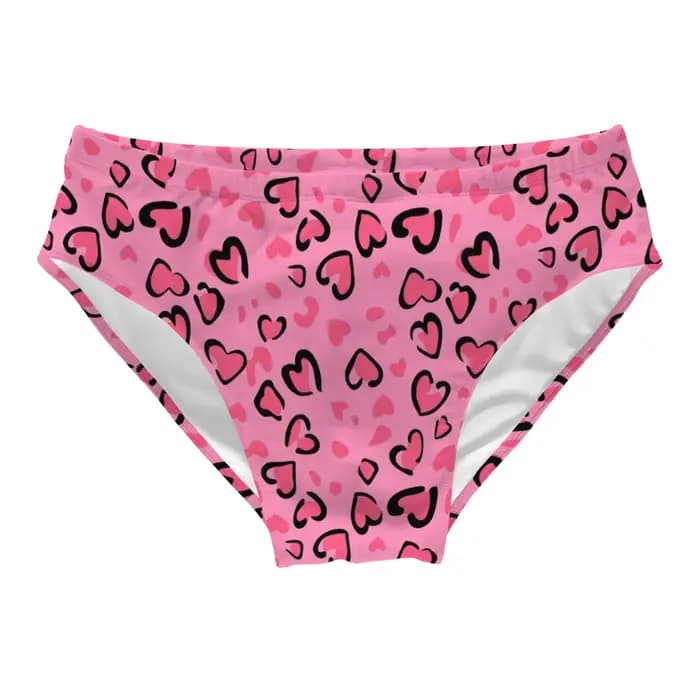 Maillot de bain sexy pour homme à imprimé léopard cœur rose