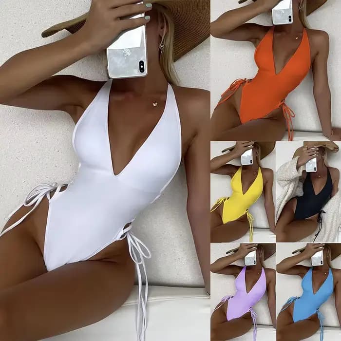 Nouveau maillot de bain une pièce sensuel V profond froncé haut de gamme dos nu serré conservateur pur désir maillots