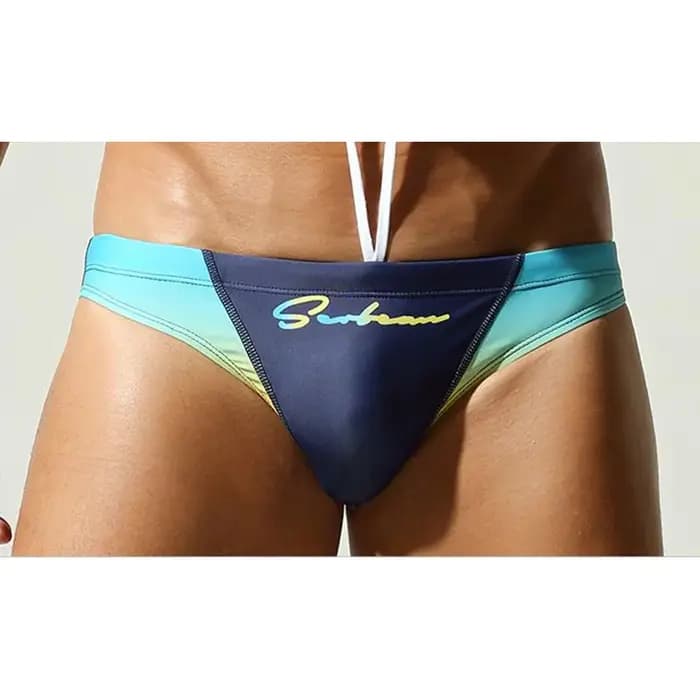 Slips de bain triangle taille basse pour hommes, maillot de bain à cordon de serrage imprimé dégradé, maillots de bain à séchage rapide pour la plage, la piscine et l'été