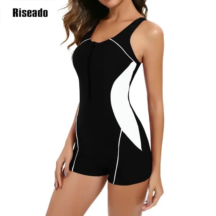 Riseado maillot de bain de sport une pièce maillot de bain sans manches surf maillot de bain couverture complète avec Boyshorts piscine et entraînement