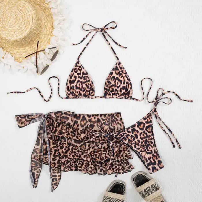 Nouvel ensemble bikini imprimé léopard 3 pièces