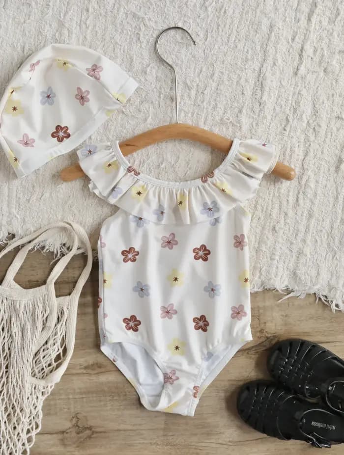 Maillot de bain une pièce pour filles avec bonnet