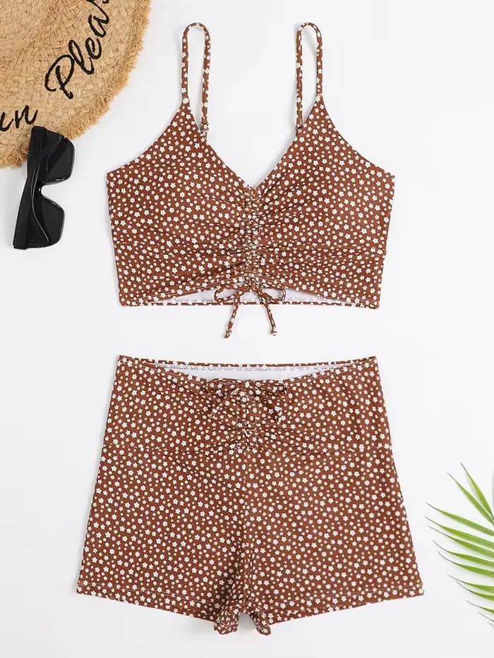 Taille haute Bikini maillot de bain femmes 2024 imprimé fleuri maillots de bain cordon avant Shorts boxeurs maillots de bain troncs piscine maillot de bain