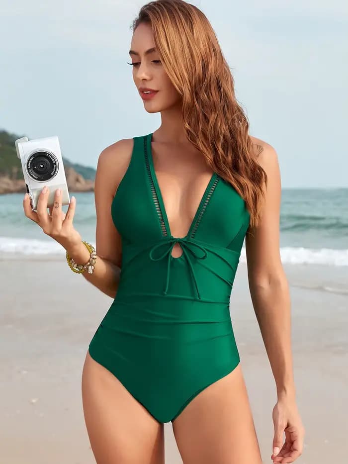 Maillot de bain une pièce Sexy, col en v, pour femmes, body, Monokini, maille, Patchwork, vêtements de plage, nouvelle collection, 2026