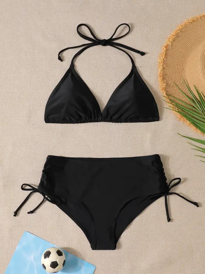 Maillot de bain bikini triangle noir sexy deux pièces pour femme – Tendance été
