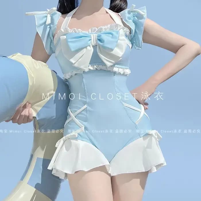 Été nouveau rose Dopamine Lolita doux filles mignon une pièce maillot de bain étudiant Kawaii plage vacances