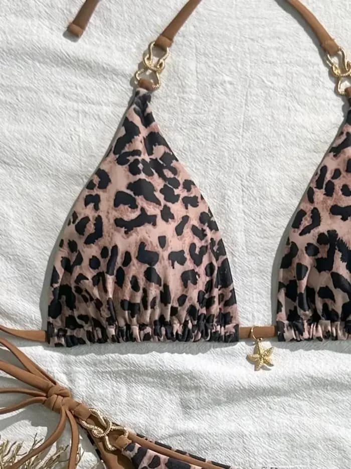 2025 nouveauté ensemble de Bikini licou imprimé léopard européen et américain pour femmes