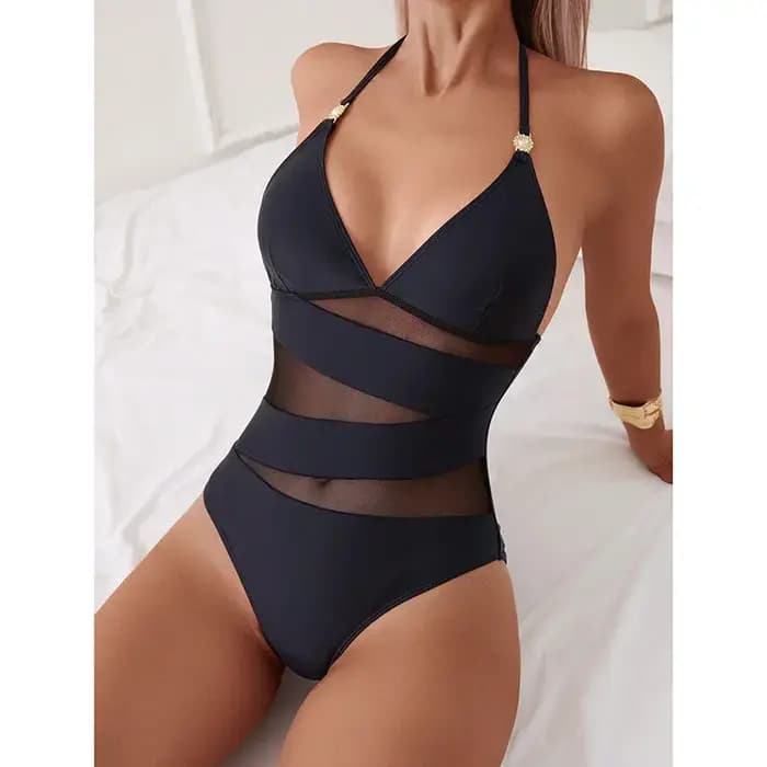 Maillots de bain femmes maillot de bain une pièce maillot de bain noir maille Monokini Perspective body col en V maillot de bain pour femme baigneur