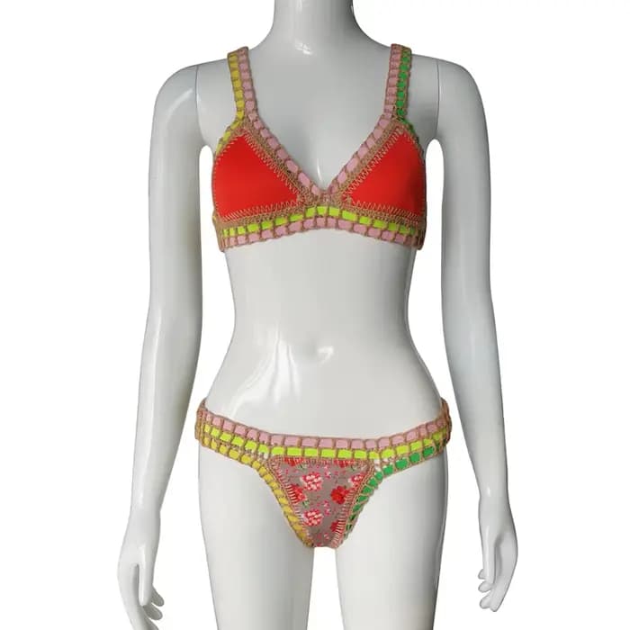 AndrCrochet Floral Bikini Set pour femmes, Réversible, Fait à la main, Destroy, Unique, Boho Bathing, Summer Vacation, Sexy Swimsuit